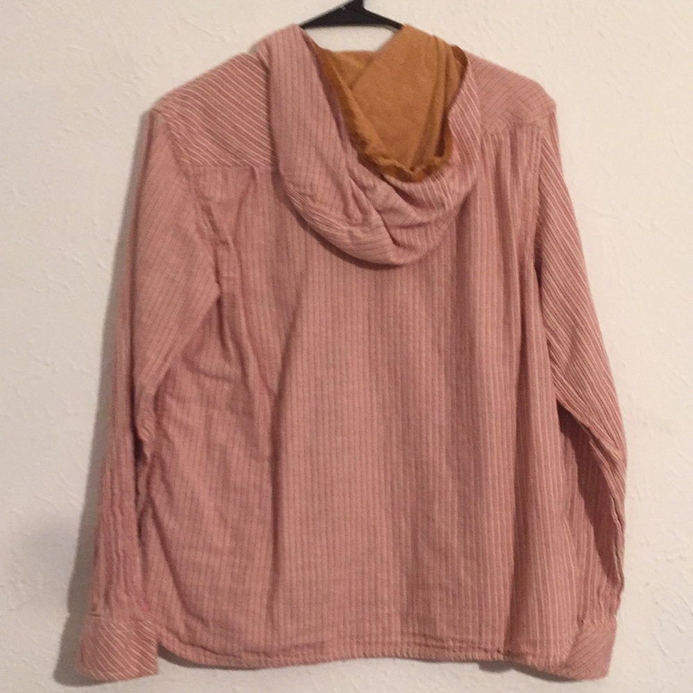 Toad&Co Pink Striped Hooded Shirt Jacket with Mustard Trim - Picture 7 of 12